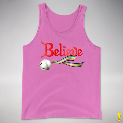 Believe Queer Pride Flag Jingle Bell Premium Tank Top - Neon Pink
